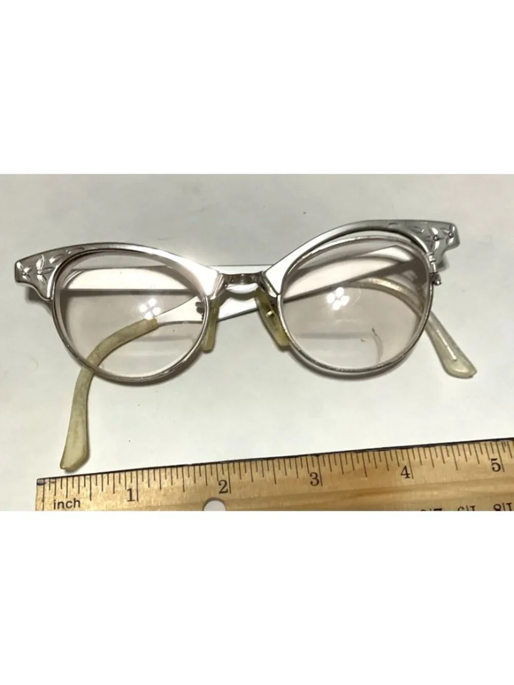Vtg 1950s Cat Eye Horn Rimmed Eyeglasses Pair Of 2 Silver & Black Frames Women’s
